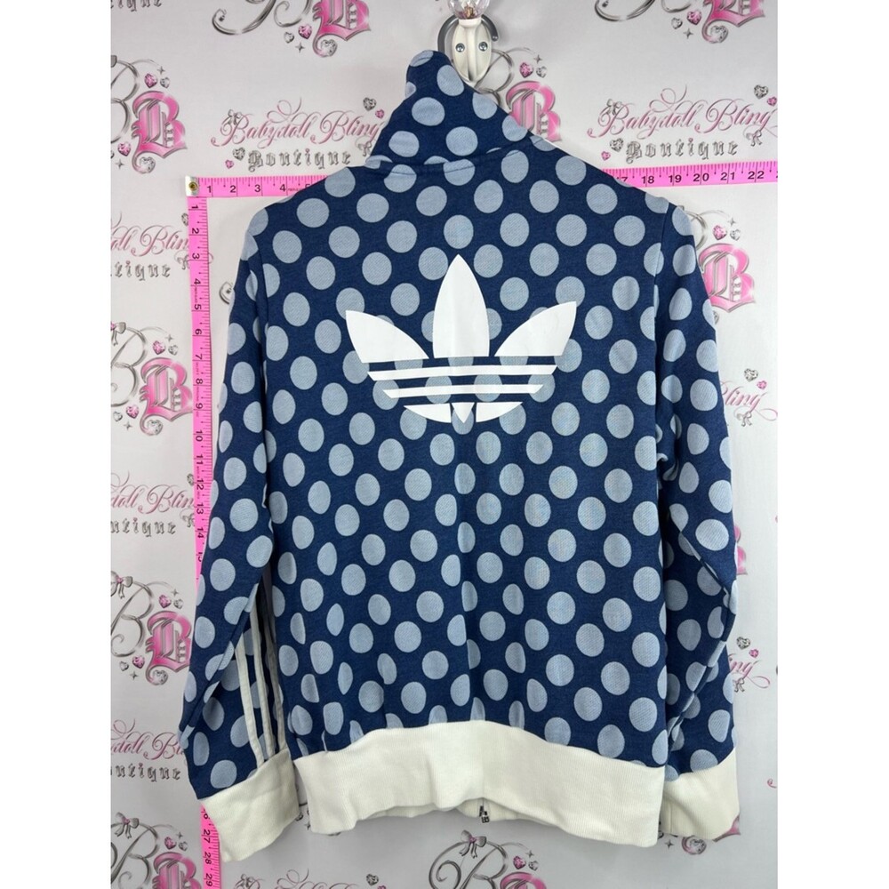 adidas sweater zip up dotted collared Navy and White Polka Dot Track Jacket - Picture 2 of 15